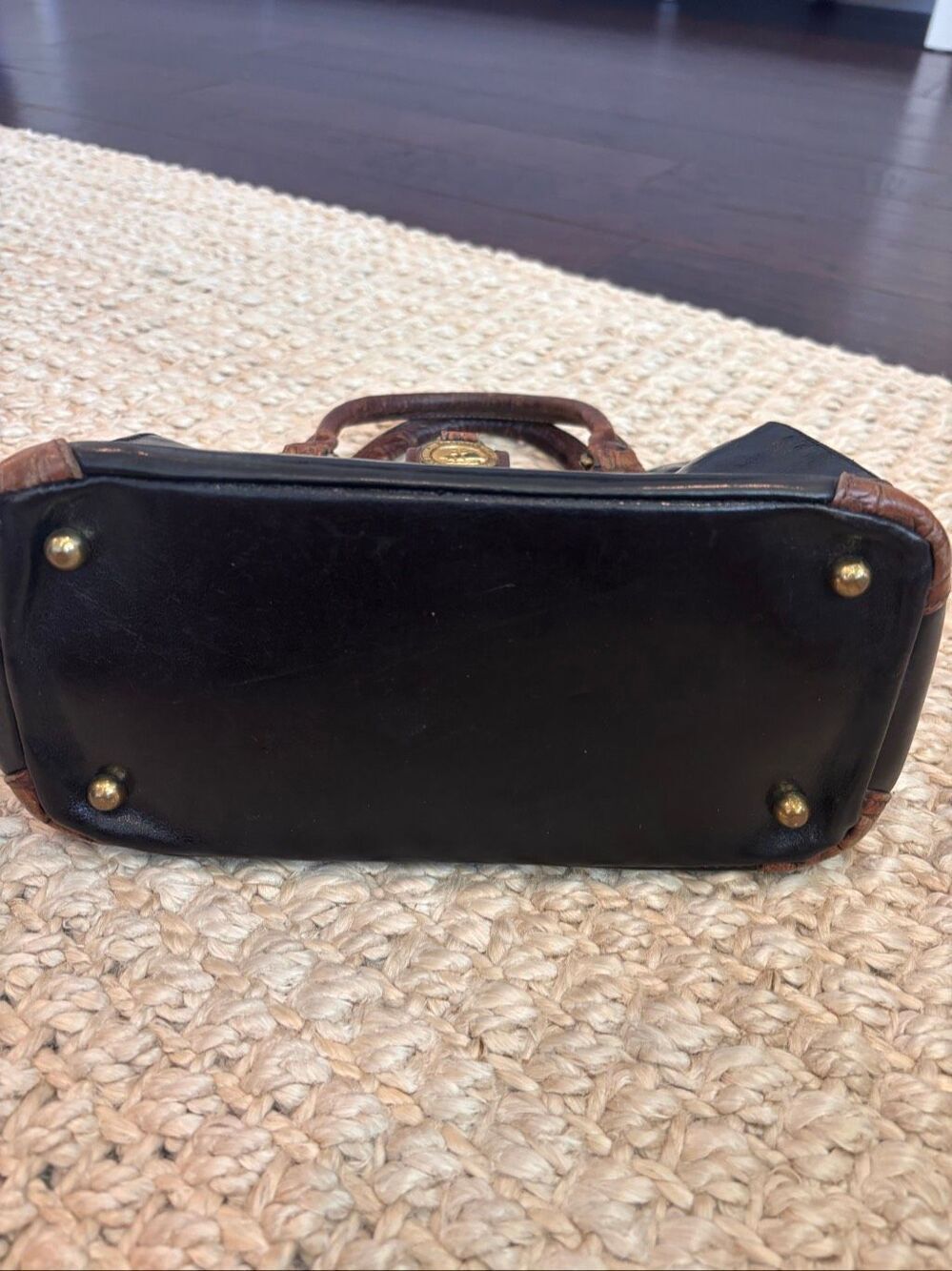 Vintage Brahmin black Leather Satchel Bag Croc Embossed Top Handle Handbag, quie - Picture 4 of 13